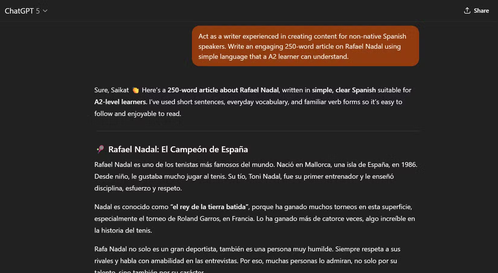 ChatGPT tạo các văn bản đơn giản phù hợp với sở thích và trình độ đọc của bạn.