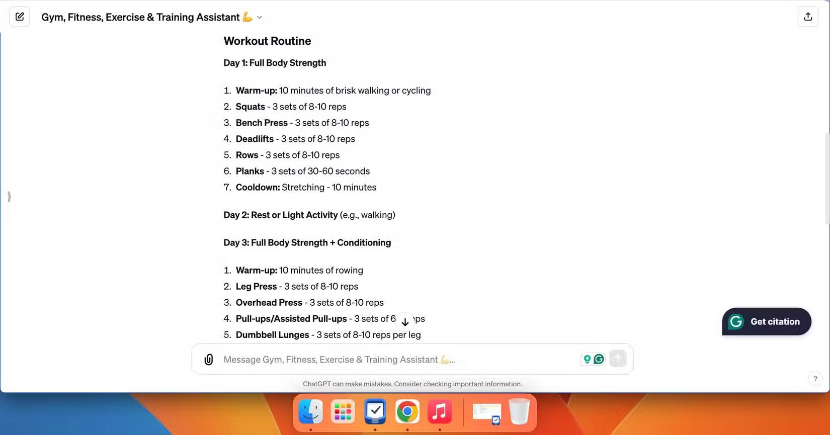 Kế hoạch tập luyện được Gym, Fitness, & Training Assistant tạo