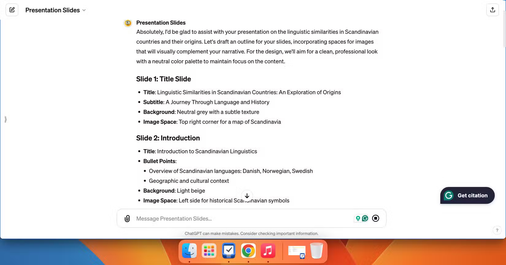 GPT tùy chỉnh Presentation Slides cung cấp lời khuyên về cách phác thảo bài thuyết trình