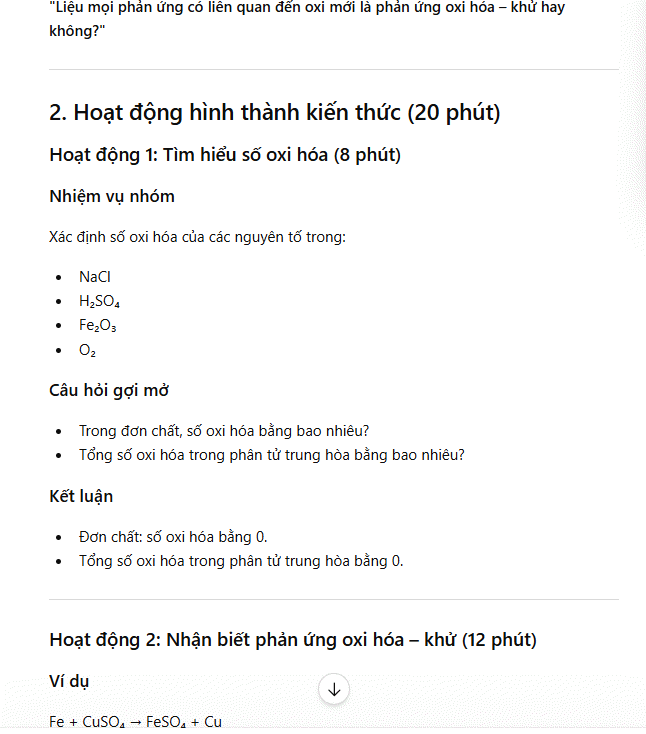 Nội dung kế hoạch bài giảng môn Hóa