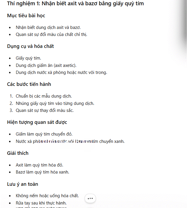 Prompt gợi ý thí nghiệm Hóa học