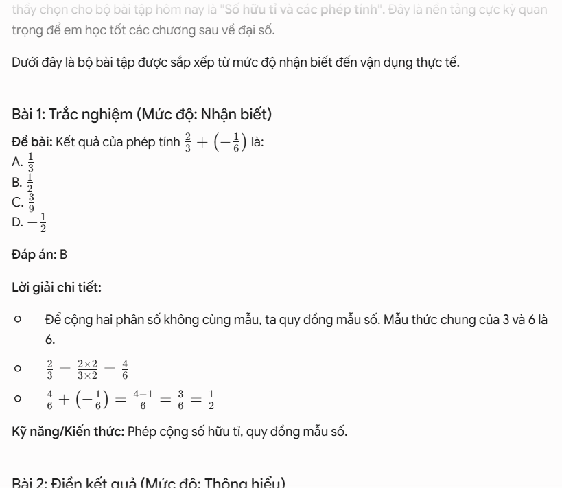 Tạo bài tập đa dạng theo một chủ đề Toán học
