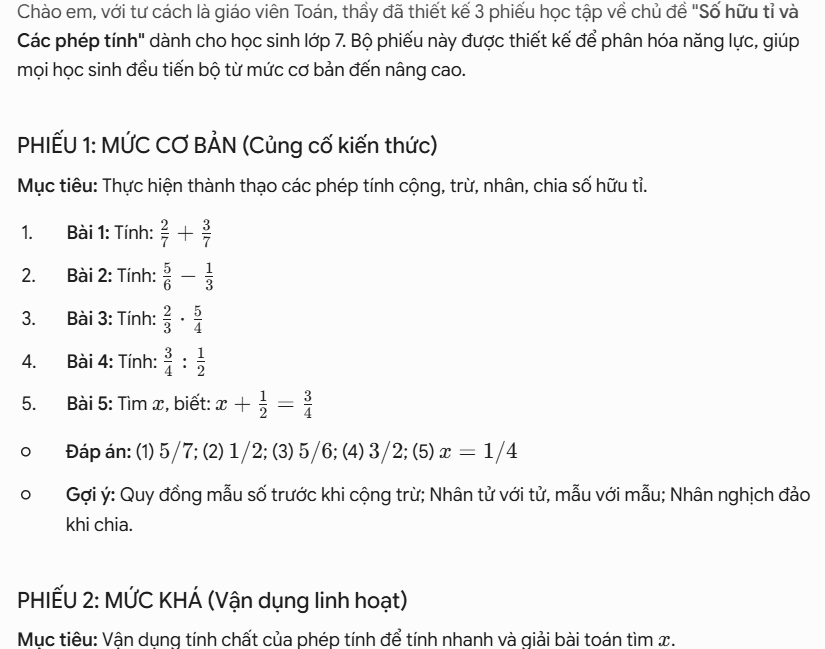 Tạo phiếu học tập phân hóa theo năng lực