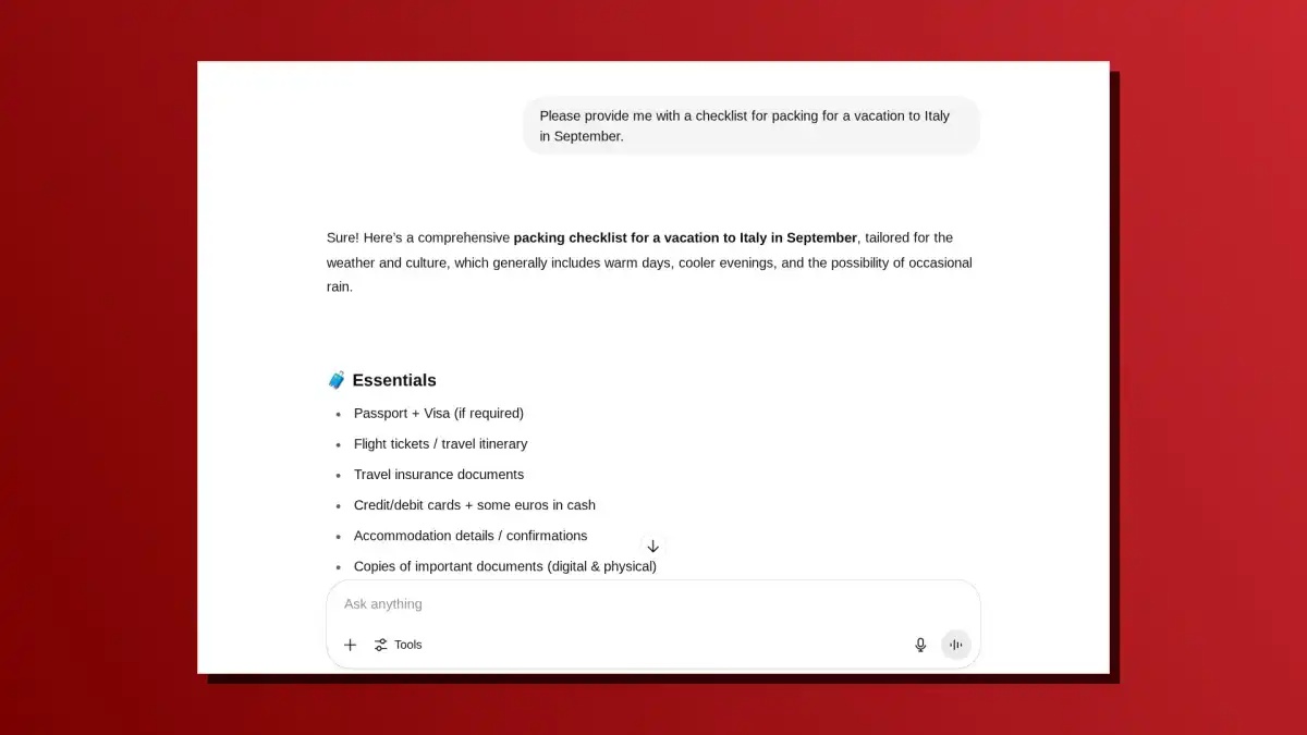 Danh sách kiểm tra hành lý du lịch nhanh gọn của ChatGPT