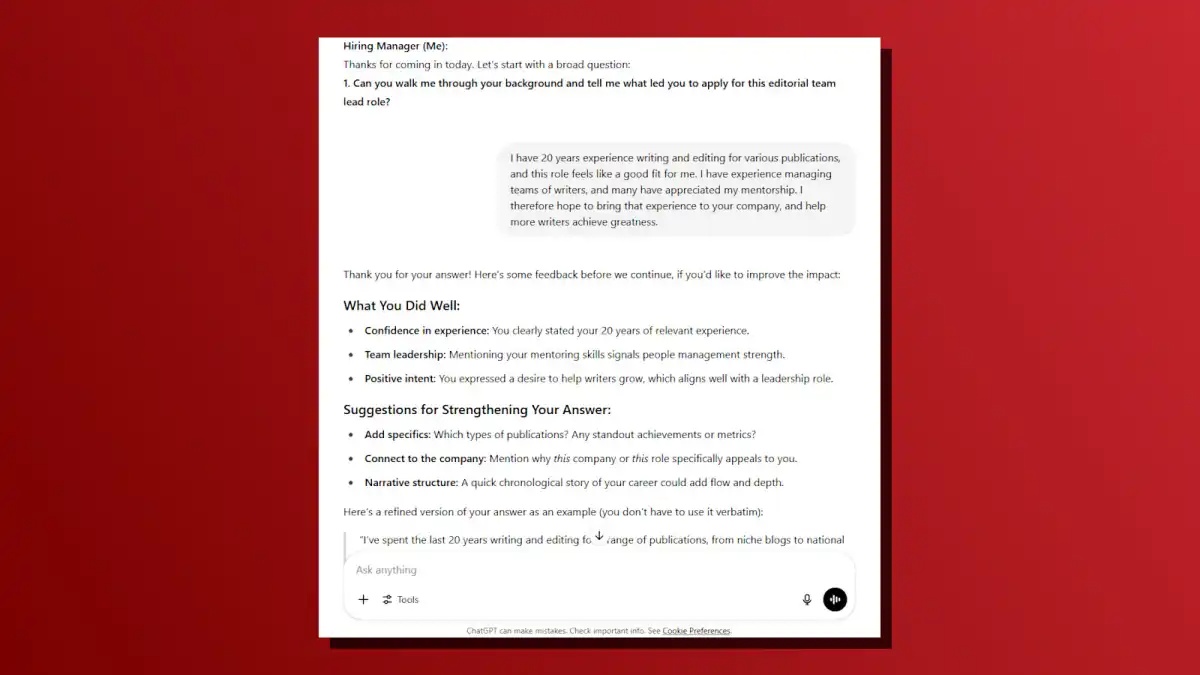 Phỏng vấn thử nghiệm bằng ChatGPT