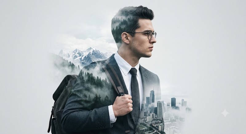 Chân dung Double Exposure người đàn ông lịch lãm