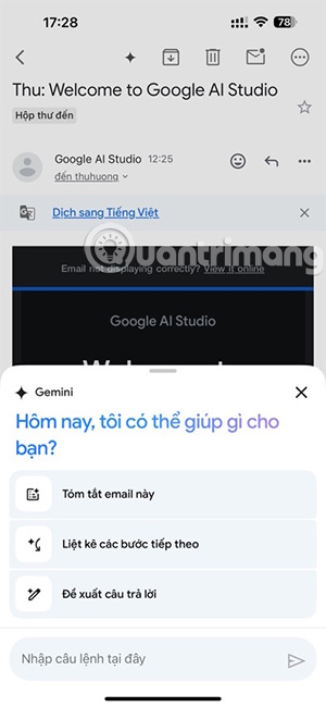Tính năng hỗ trợ từ Gemini với Gmail 
