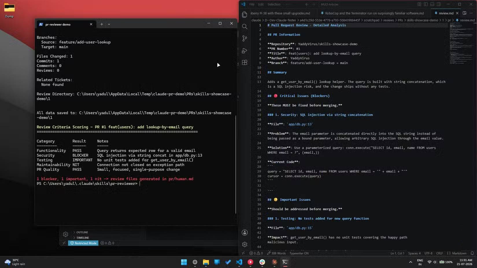 Dòng lệnh và báo cáo GitHub-pr skill 