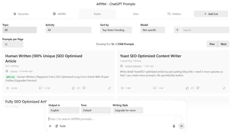 Cải tiến AIPRM trong ChatGPT