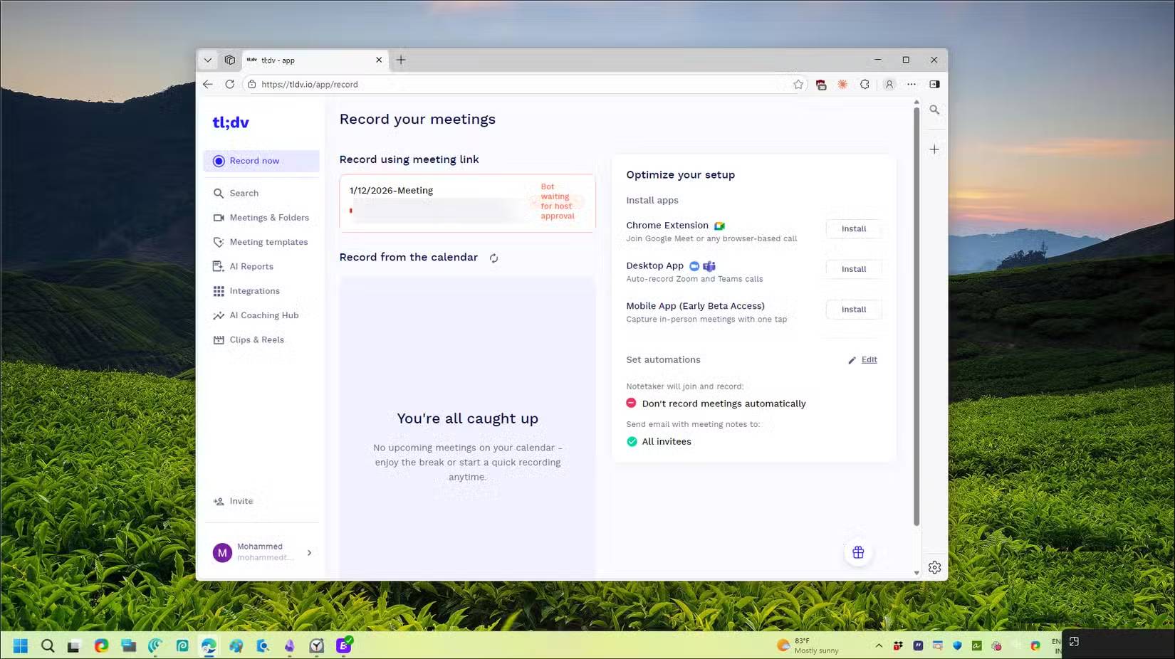 tl;dv ghi lại màn hình cuộc họp