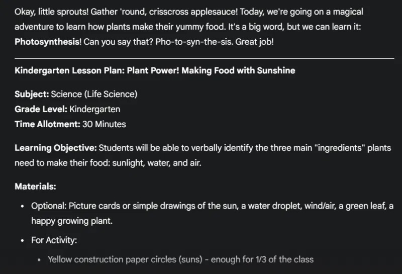 Gemini đóng vai trò là giáo viên mẫu giáo