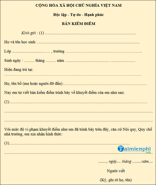 Mau ban kiem diem hoc sinh vi pham