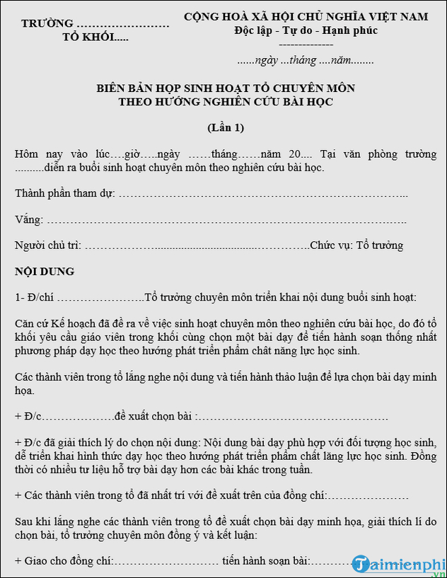 Mau bien ban sinh hoat to chuyen mon