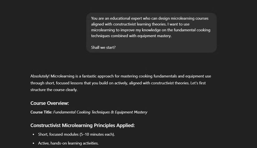 Microlearning trong ChatGPT với cấu trúc khóa học
