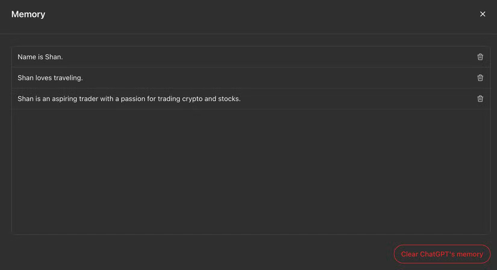 Kiểm tra lịch sử ký ức của ChatGPT và xóa nó.