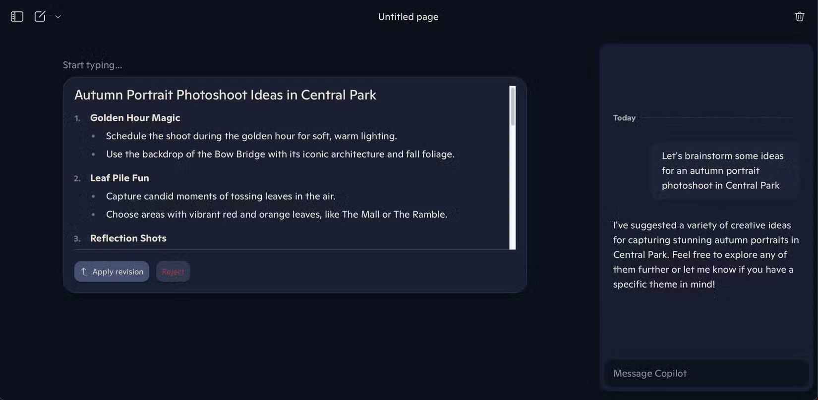 Lên ý tưởng trong Copilot Pages