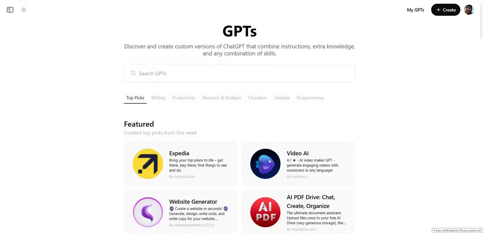 Tùy chọn menu tìm kiếm GPT tùy chỉnh