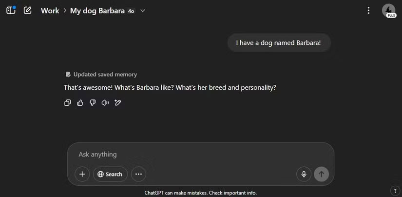 Lưu ChatGPT vào bộ nhớ trong Projects