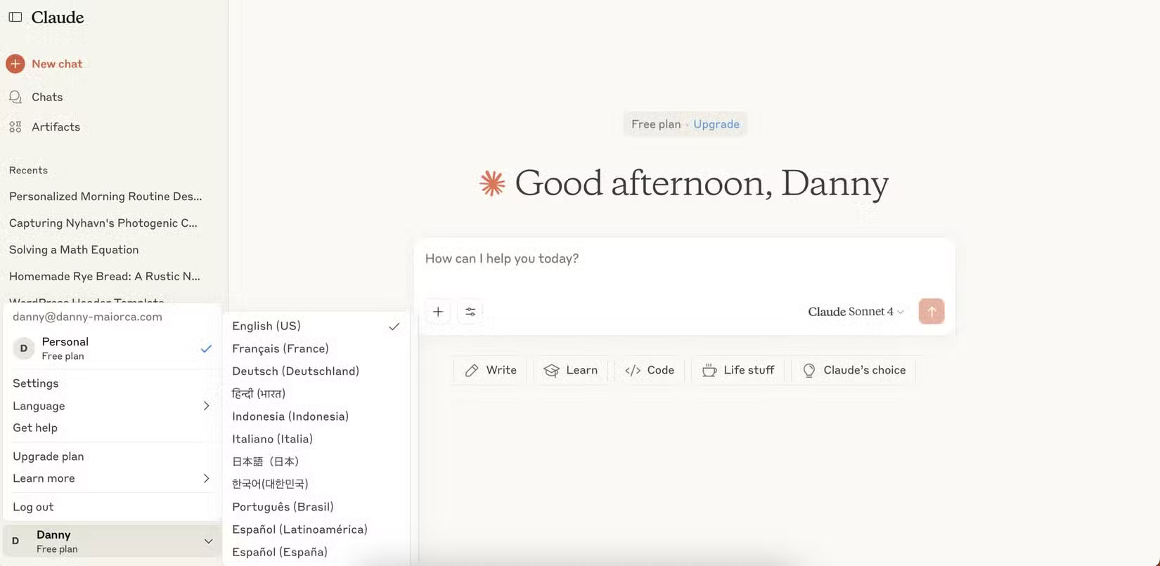 Các tùy chọn đa ngôn ngữ trong ứng dụng Claude