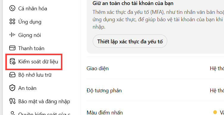 Kiểm soát dữ liệu trên ChatGPT