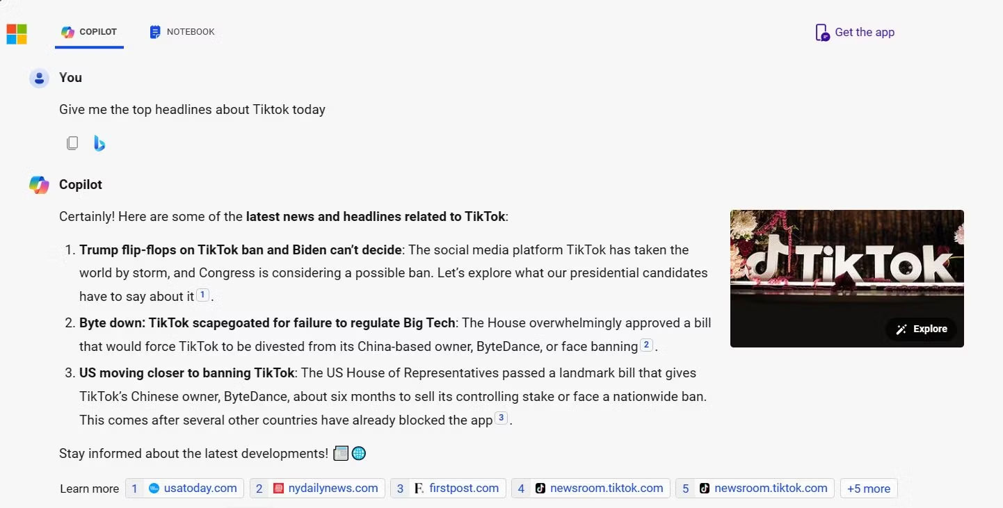 Truy cập Internet của Copilot