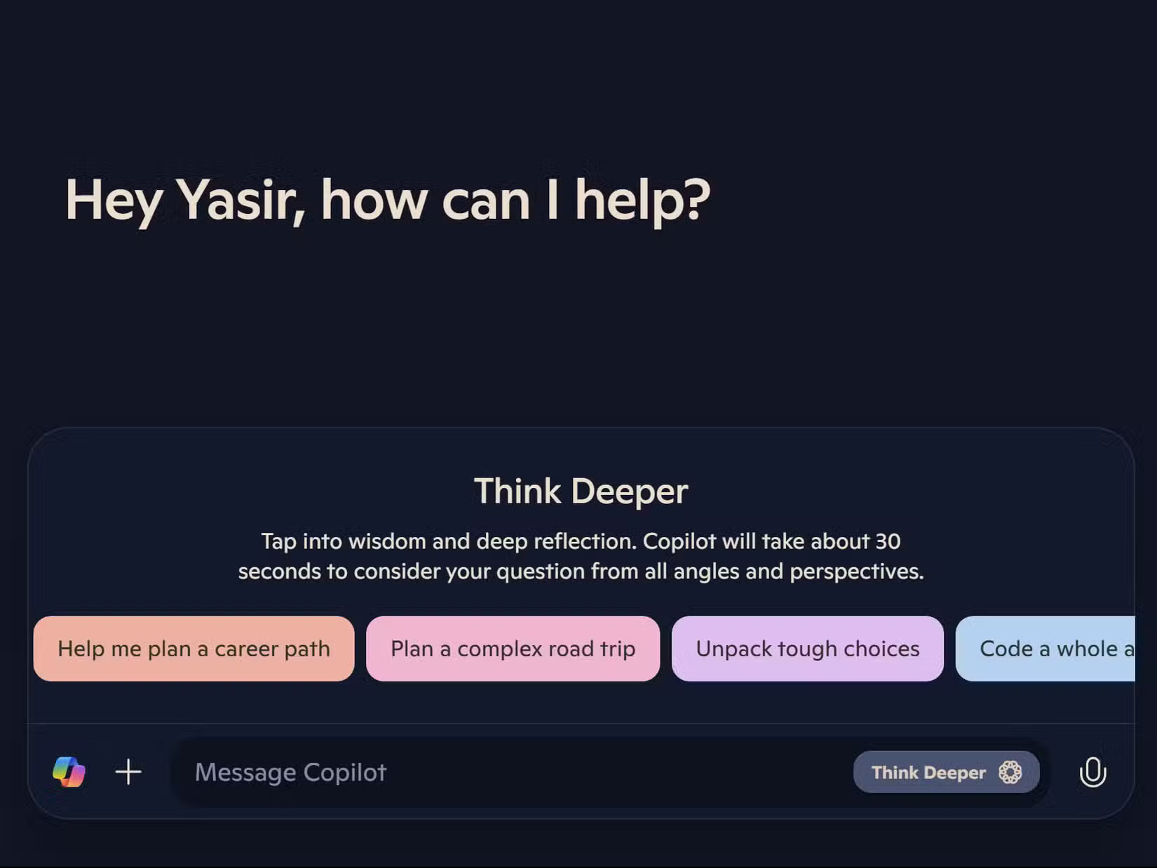 Microsoft Copilot với Think Deeper được bật