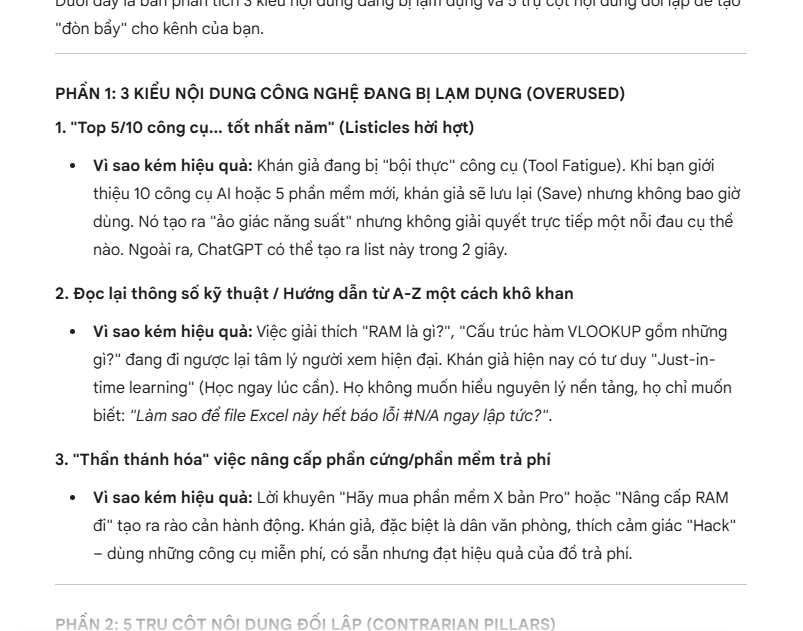 Prompt số 3: Chiến lược nội dung đi ngược xu hướng