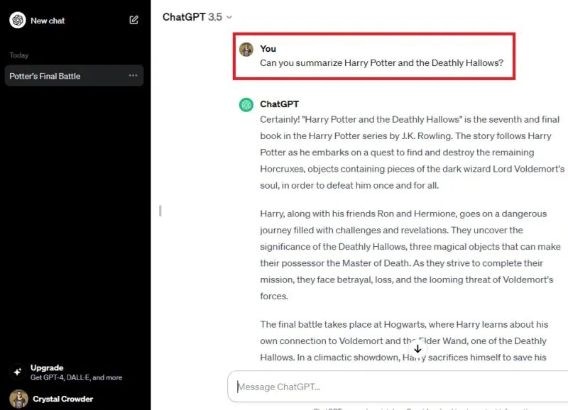 Tóm tắt Harry Potter với ChatGPT