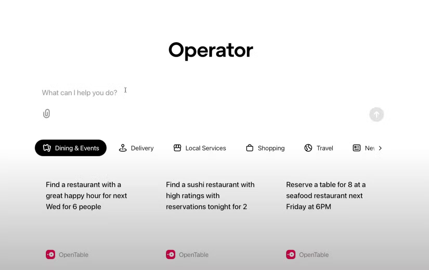 Màn hình chính của ChatGPT Operator
