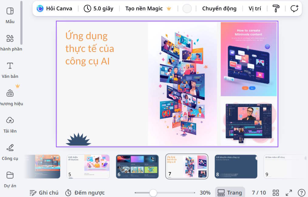 Điều chỉnh slide tạo bằng Canva AI