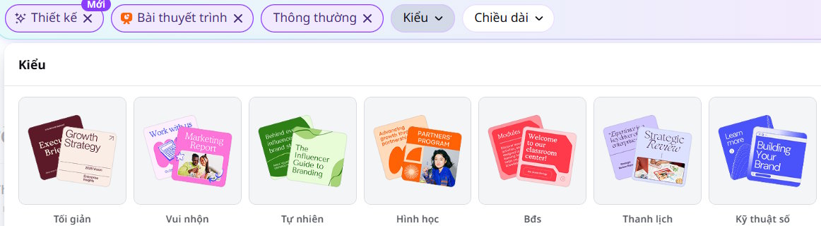 Kiểu thuyết trình trong Canva AI