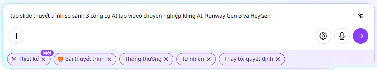 Nhập lệnh tạo slide bằng Canva AI