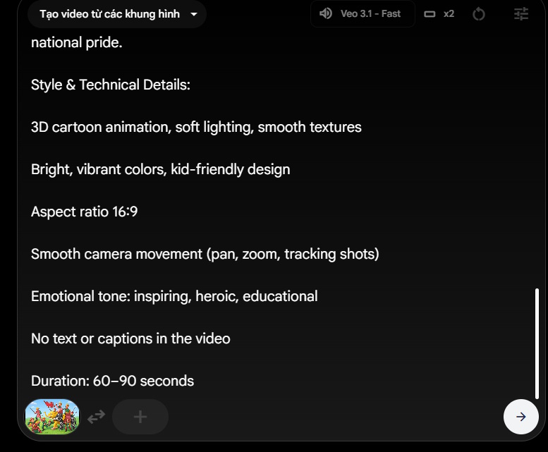 Lệnh tạo video từ nhiều khung cảnh trên Flow