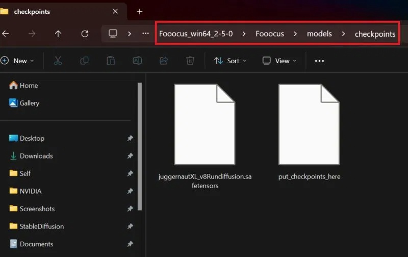 Thư mục checkpoints trong mục phần mềm tạo ảnh AI Fooocus.