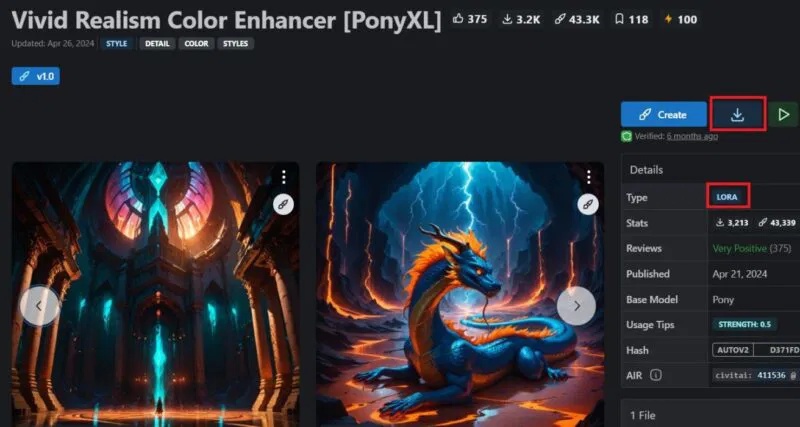 File LoRA có sẵn để tải xuống trên CIVIT.AI