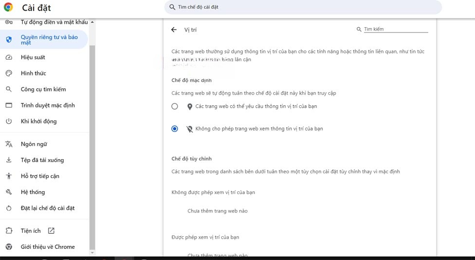 Cách ẩn vị trí trên Chrome