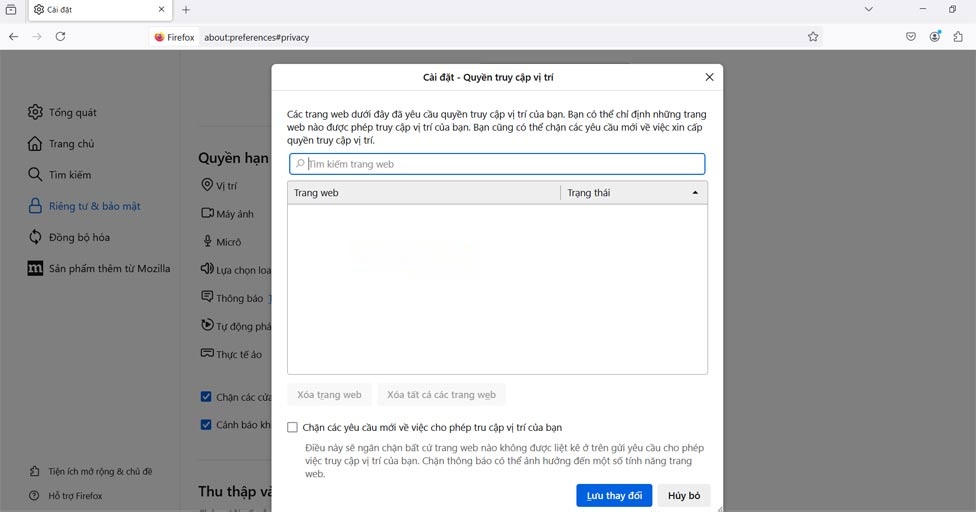 Ẩn vị trí trên Firefox