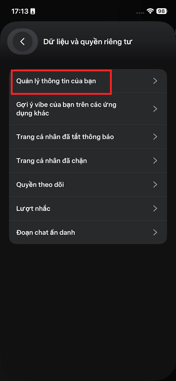 Quản lý thông tin Meta 