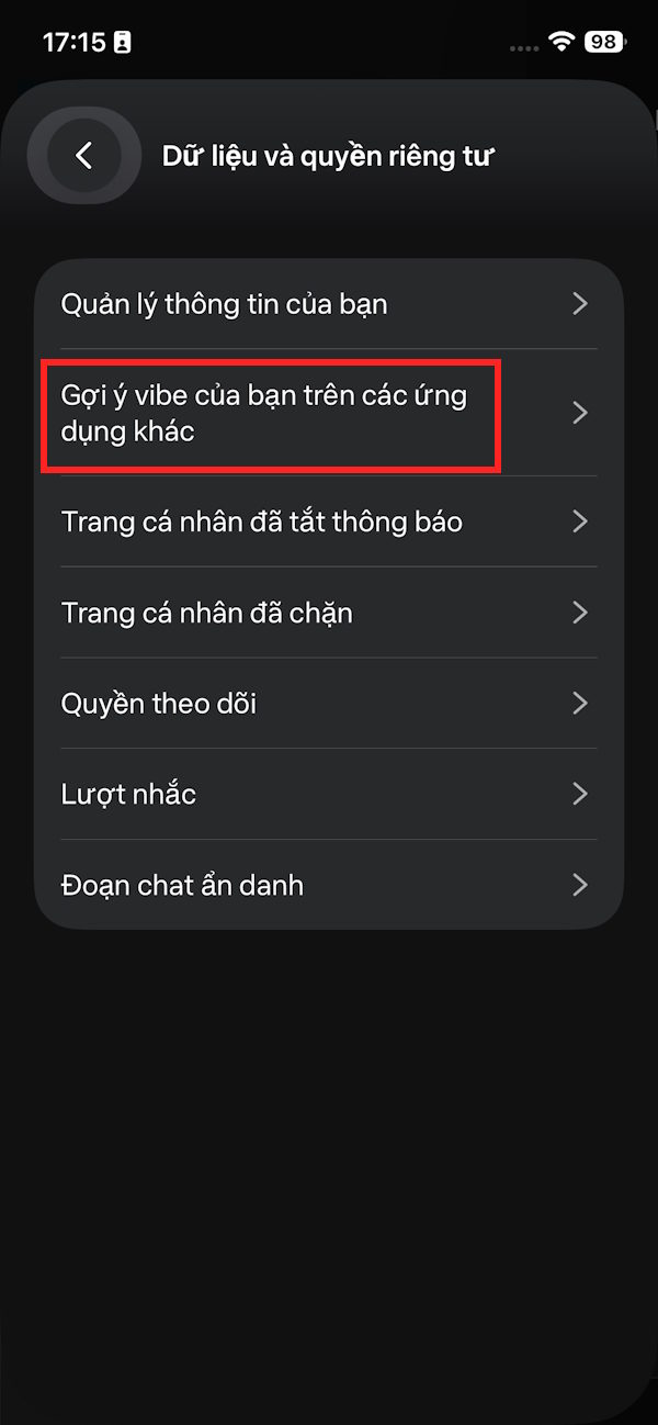 Thông tin của bạn trên ứng dụng Meta 