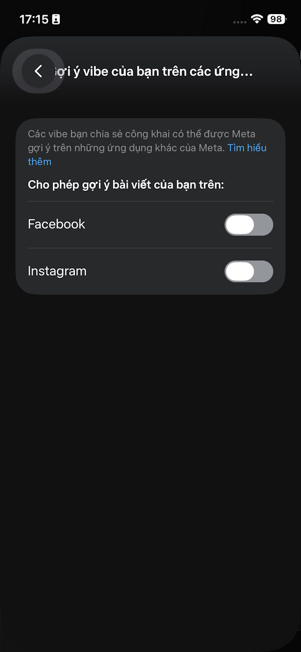 Tắt thông tin hiện trên ứng dụng Meta