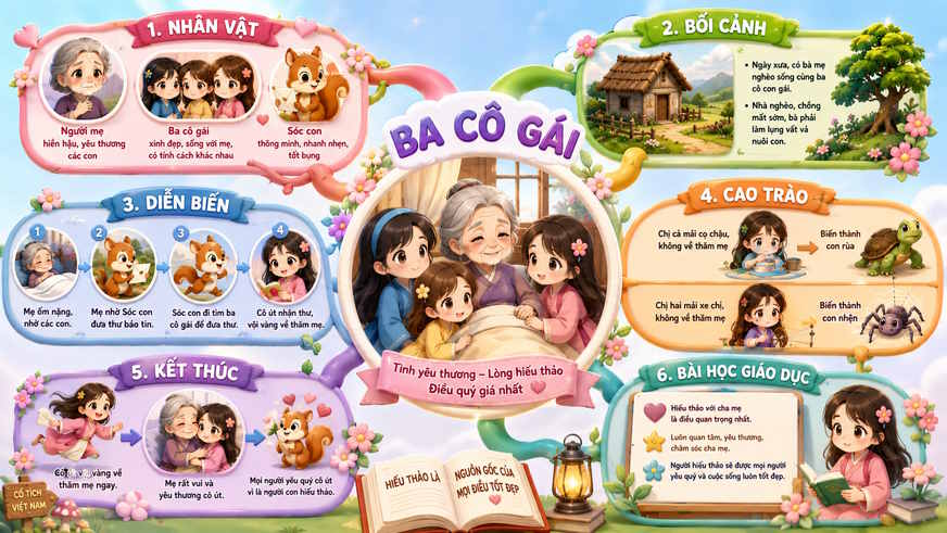 Sơ đồ tư duy truyện Ba cô gái