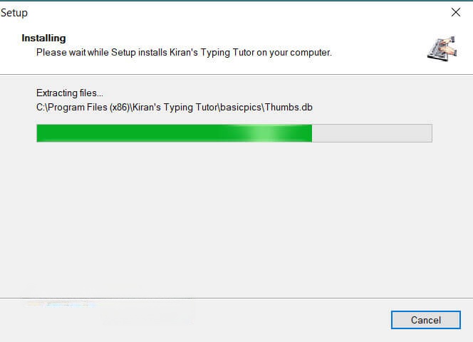Đợi cho quá trình cài đặt phần mềm Kiran's Typing Tutor được hoàn tất