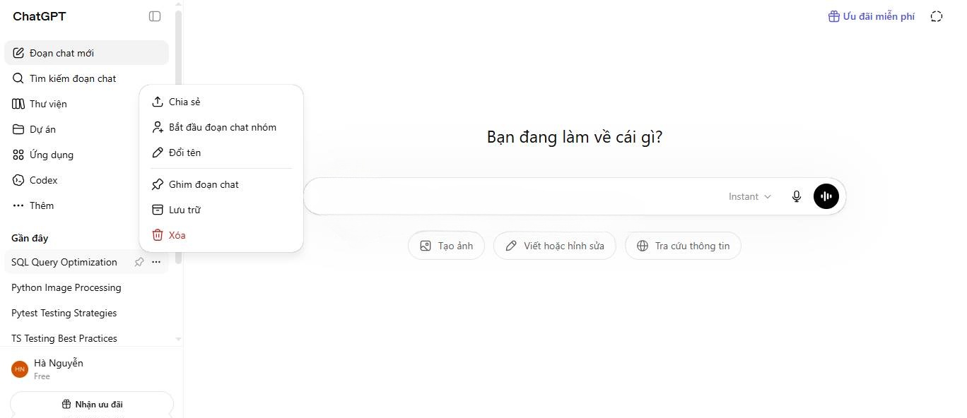 Nút Chia sẻ trên trang web ChatGPT