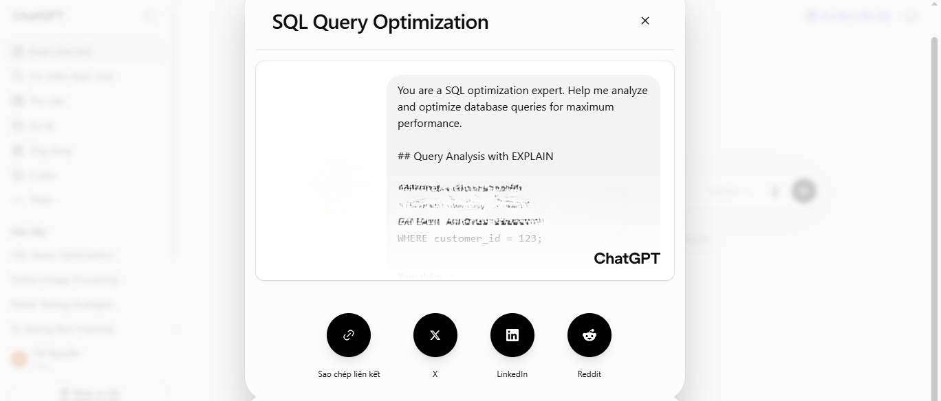 Nút Sao chép liên kết trên trang web ChatGPT