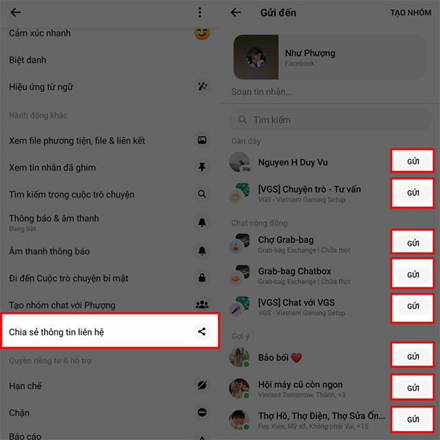 Chia sẻ thông tin liên hệ