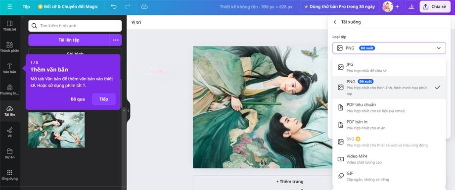 Chọn định dạng ảnh bạn muốn chuyển đổi