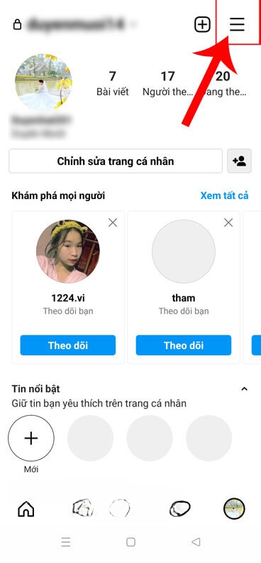 Nhấn vào biểu tượng ba dấu gạch ngang
