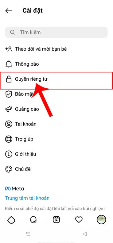 Ấn vào mục Quyền riêng tư