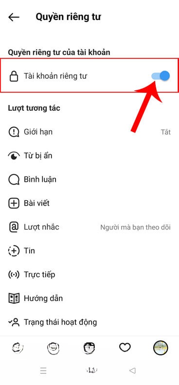 Đã chuyển đổi tài khoản riêng tư
