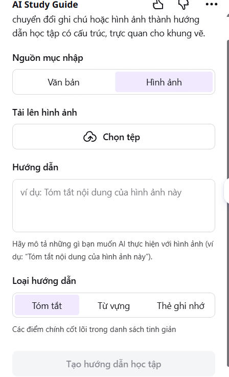 Tải ảnh ghi chú lên AI Study Guides trên Canva